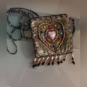 Boho Beaded Velvet Heart Money Purse